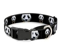 Plastic Martingale Collar Panda w/Gold Chain Black WIDE-Medium 16-23"