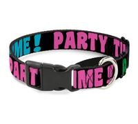 Plastic Martingale Collar PARTY TIME Black/Green/Turquoise/Fuchsia Large 15-26"