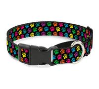 Plastic Martingale Collar Paw Print Black/Multi Color Large 15-26"