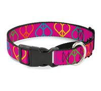 Plastic Martingale Collar Peace Hearts Repeat Fuchsia/Neon WIDE-Medium 16-23"