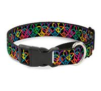 Plastic Martingale Collar Peace Hearts Stacked Black/Neon Medium 11-17"