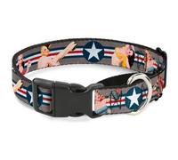 Plastic Martingale Collar Pin Up Girl Poses Star & Stripes Gray/Blue/White/Red M