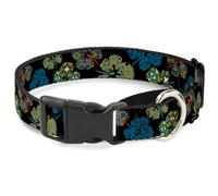 Plastic Martingale Collar Pixilated Hibiscus Flowers Black/Multi Color Small 9-1