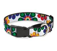 Plastic Martingale Collar Psychedelic Daisies CLOSE-UP White/Multi Color WIDE-Me