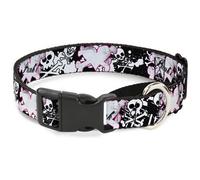 Plastic Martingale Collar Punk Heart & Cross Bones w/Skulls & Splatter Black/Whi