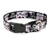 Plastic Martingale Collar Punk Princess Heart & Cross Bones w/Skulls & Splatter