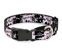 Plastic Martingale Collar Punk Princess Heart & Cross Bones w/Splatter Black/Whi
