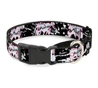 Plastic Martingale Collar Punk Princess Heart & Cross Bones w/Splatter Black/Whi