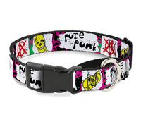 Plastic Martingale Collar Pure Punk w/Safety Pins Black/Fuchsia/White Medium 11-