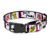 Plastic Martingale Collar Pure Punk w/Safety Pins Black/Fuchsia/White WIDE-Small
