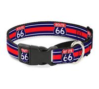 Plastic Martingale Collar ROUTE 66 Highway Sign/Stripe Blue/White/Red WIDE-Large