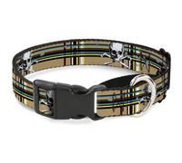 Plastic Martingale Collar Skull & Cross Bones Plaid Tan Medium 11-17"