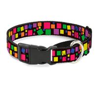 Plastic Martingale Collar Squares Black/Multi Color WIDE-Large 18-32"