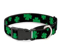Plastic Martingale Collar St. Pat's Clovers Scattered2 Black/Green WIDE-Medium 1