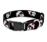 Plastic Martingale Collar Staggered Sugar Skulls Black/White/Pink WIDE-Medium 16