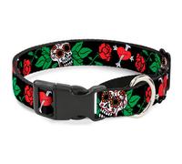 Plastic Martingale Collar Sugar Skull w/Roses & Heart WIDE-Small 13-18"