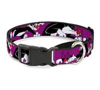 Plastic Martingale Collar Sylvester the Cat Poses Purple Small 9-15"