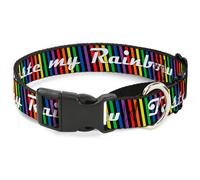Plastic Martingale Collar TASTE MY RAINBOW Black/Multi Color WIDE-Medium 16-23"