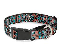Plastic Martingale Collar Totem Carvings Black/White/Orange/Turquoise Large 15-2