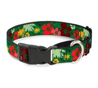 Plastic Martingale Collar Tropical Flora Greens/Reds/Gold Small 9-15"