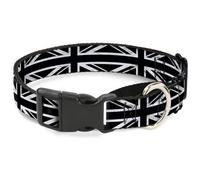 Plastic Martingale Collar Union Jack Distressed Black/White WIDE-Small 13-18"