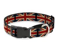 Plastic Martingale Collar United Kingdom Flags Vintage Black WIDE-Small 13-18"
