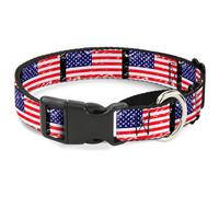 Plastic Martingale Collar United States Flags Weathered/Black WIDE-Small 13-18"