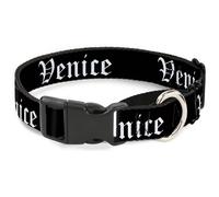 Plastic Martingale Collar VENICE Old English Black/White WIDE-Small 13-18"