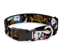 Plastic Martingale Collar White Rabbit Poses LOOKING FOR WONDERLAND/Clocks Black