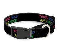 Plastic Martingale Collar YOUNG WILD AND FREE Outline Black/Multi Neon WIDE-Smal