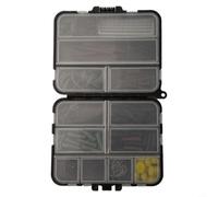 Plastic Metal Fishing Tackle Box 12 Compartments | Includes swivels, snaps, helicopter rigs, hooks; ready for coarse fishing per sessions immediately