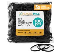Plastic Mill - Elastici in gomma spessi #33, neri, resistenti, confezione da 100, 8,8 x 0,3 cm, multiuso, larghi, per ufficio, cartelle di file, scatole, libri, regali, quaderni