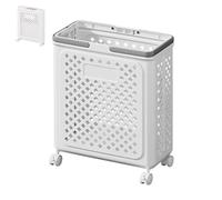 Plastica Cesto Biancheria Plastica, Portabiancheria Salvaspazio con Ruote a 360° Organizer Lavanderia per Casa, Dormitorio Bagno Lavanderia Beige/Bianco(White,36 * 19 * 47cm)