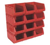 Plastica Conservazione Bin 210 x 355 x 165mm - Rosso Confezione Di 12 - Sealey