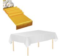 Plastica Tovaglia Raso Runner Set Impermeabile Festa Matrimonio Compleanno Decor