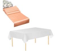 Plastica Tovaglia Raso Runner Set Impermeabile Festa Matrimonio Compleanno Decor