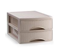PlasticForte Cassettiera Organizer Effetto Rattan 2 Cassetti Tortora 26 x 35 x 19 cm