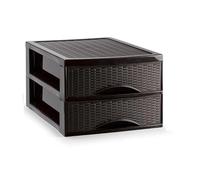 PlasticForte Cassettiera Organizer Effetto Rattan 2 Cassetti Wenge 26 x 35 x 19 cm