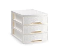PlasticForte Cassettiera Organizer Effetto Rattan 3 Cassetti Bianca 26 x 35 x 27 cm
