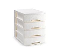 PlasticForte Cassettiera Organizer Effetto Rattan 4 Cassetti Bianca 26 x 35 x 36 cm
