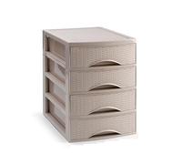 PlasticForte Cassettiera Organizer Effetto Rattan 4 Cassetti Tortora 26 x 35 x 36 cm