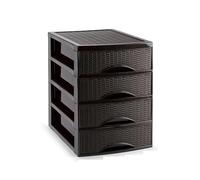 PlasticForte Cassettiera Organizer Effetto Rattan 4 Cassetti Wenge 26 x 35 x 36 cm