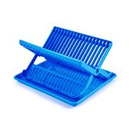 PlasticForte - Scolapiatti pieghevole con vassoio scolapiatti con vassoio raccogligocce portaposate (blu)