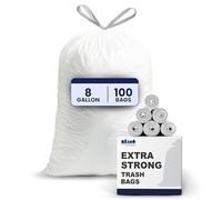 Plasticplace 8 Gallon Trash Bags: Premium White Drawstring Garbage Bag, 0.7 Mil Thickness, Durable Trash Can Liners, Garbage Bags for your Trash Can, Ring Size 22" x 22" (Pack of 100)