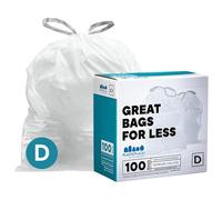 Plasticplace Custom Fit Trash Bags, Compatible with simplehuman Code D White Drawstring Garbage Liners 5.3 Gallon / 20 Liter, 15.75" x 28", 100 Count (Pack of 1)