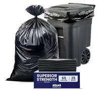 Plasticplace Sacchetti della spazzatura da 65 galloni, 2,7 mil, resistenti, colore nero, 127 x 121,9 cm (25 pezzi) (W65LDB225A)