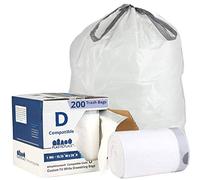 Plasticplace Sacchetti della Spazzatura su Misura │ Compatibile con codice D simplehuman (conteggio 200) │ Sacchetti per immondizia con Coulisse Bianchi 5,2 galloni / 20 Litri │ 15,75 "x 28"