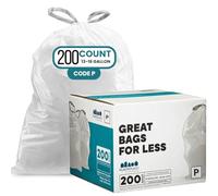 Plasticplace Sacchetti per la spazzatura con coulisse, compatibili con simplehuman Code P, sacchetti per immondizia bianchi, 50-60 litri, 59,7 x 80 cm, 200 pezzi