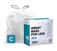 Plasticplace Trash Bags | Compatible with Simplehuman (x) Code C | (100 Count)│White Drawstring Garbage Liners 2.6-3.2 Gallon / 10-12 Liter │ 14.75" x 20"