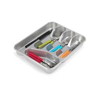plastific Grande vassoio portaposate organizer per posate in plastica resistente, cassetto scorrevole, organizer per cassetti, 33,5 x 26,5 x 4,5 cm, base solida, argento